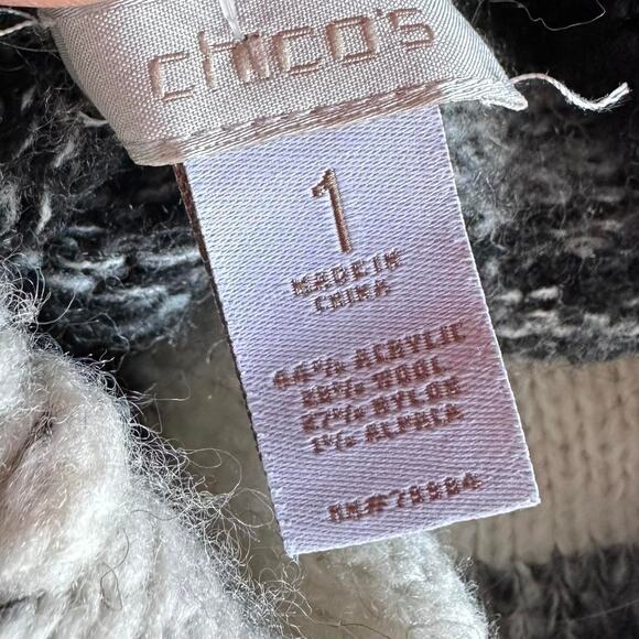 Chicos Sweater Womens Size 1X Black White Block Abstract Cozy Cowl Neck Wool - Picture 7 of 8